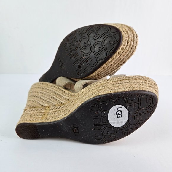 UGG Tawnie Beige/Cream Suede Espadrille Wedge Sandal 6 1000404 - Picture 11 of 13